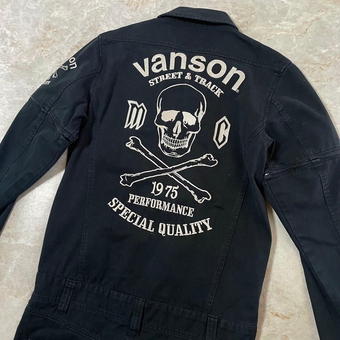VANSON バンソン コットン スカル刺繍 袖着脱可能 オールインワン つなぎ