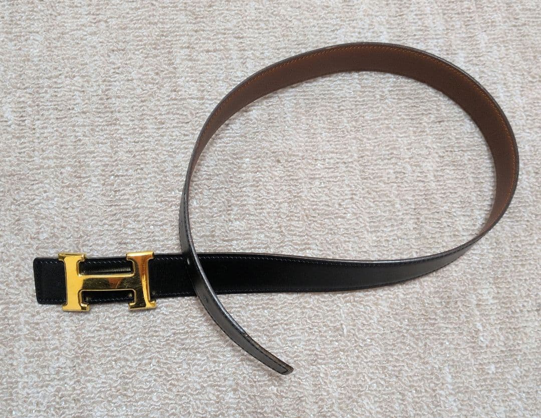 お値下げしました♫　HERMES　リバーシブル ブラック ゴールド ベルト 70