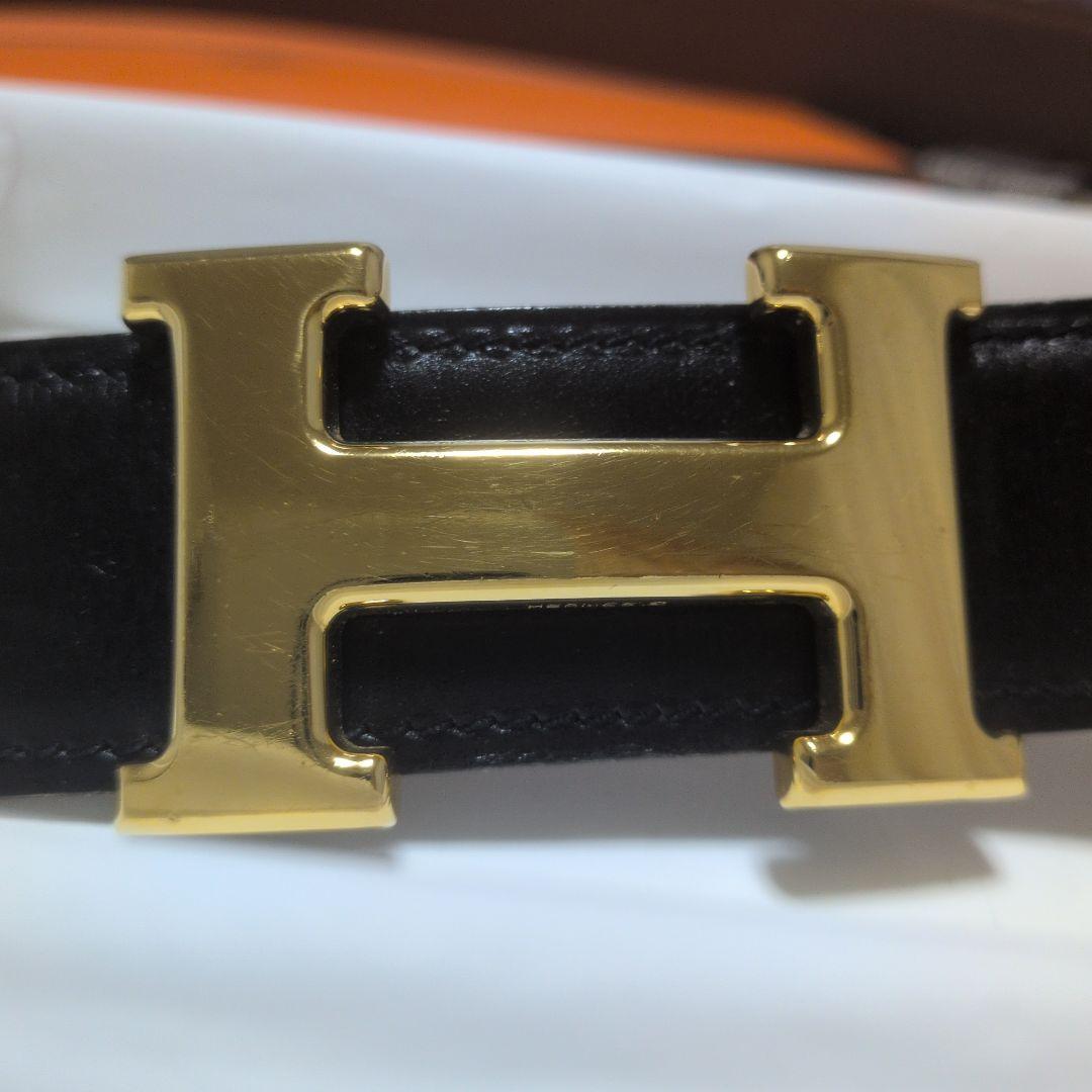 お値下げしました♫　HERMES　リバーシブル ブラック ゴールド ベルト 70
