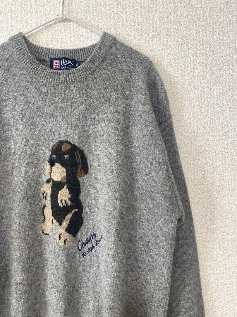 90s CHAPS RALPH LAUREN 犬 デザイン ニットセーター M