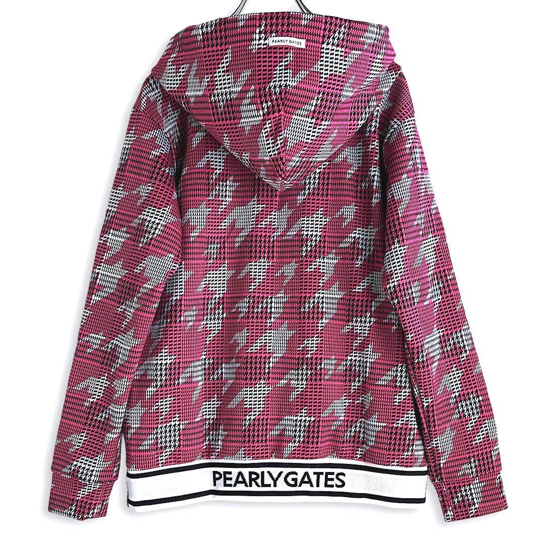 146 パーリーゲイツ 長袖パーカー スエット フード ピンク チェック 0 S