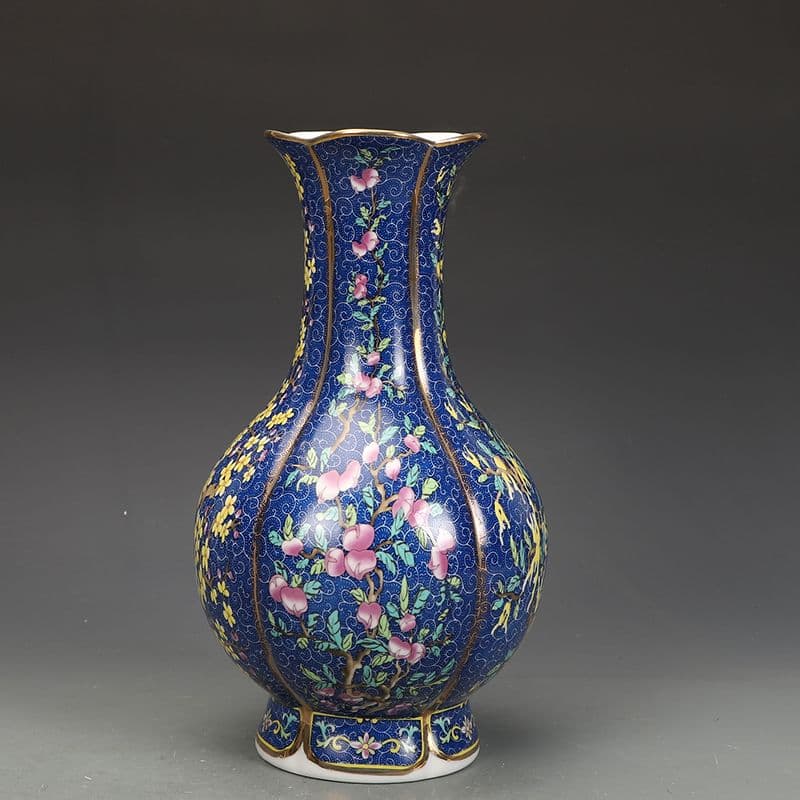 乾隆磁器琺瑯彩花果紋花口瓶 景徳鎮 陶磁器 装飾品 現代工芸品 美術品 置物