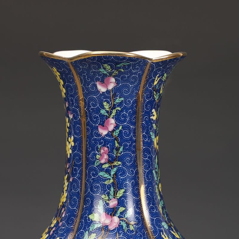 乾隆磁器琺瑯彩花果紋花口瓶 景徳鎮 陶磁器 装飾品 現代工芸品 美術品 置物