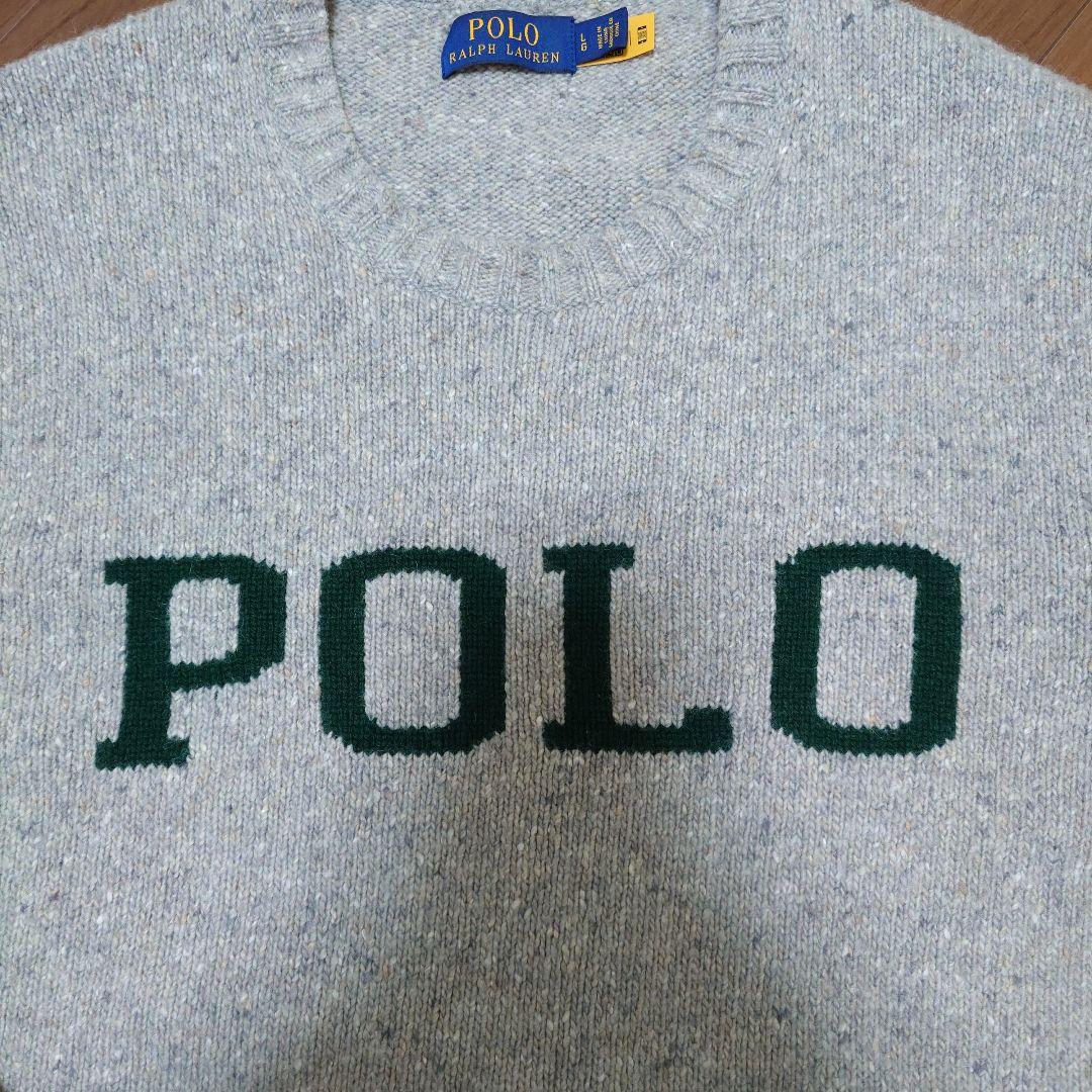 ​極美品ポロラルフローレン POLOロゴ ニット セーター グレー L 現行タグ