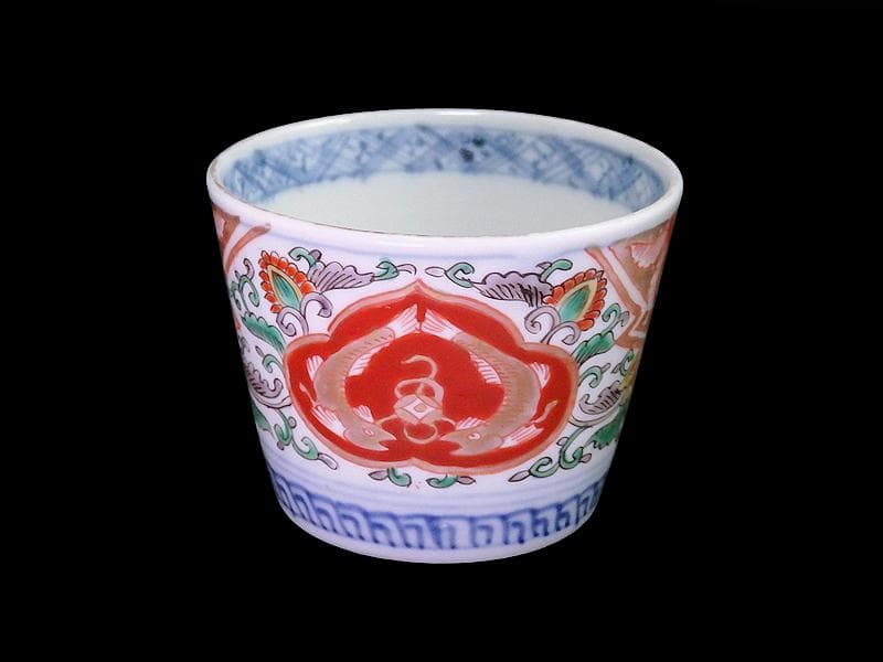 古伊万里　金襴手　双魚に花唐草の図　蕎麦猪口　E221AS-fbvn