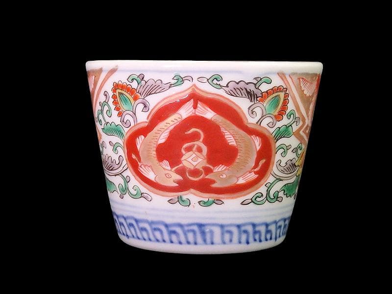 古伊万里　金襴手　双魚に花唐草の図　蕎麦猪口　E221AS-fbvn