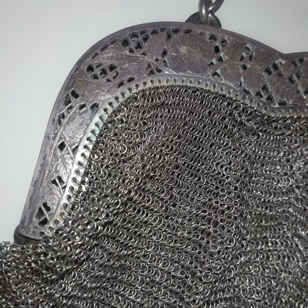 レティキュール　アンティーク　シルバー　銀製　純銀　ヨーロッパ　花　鳥　模様