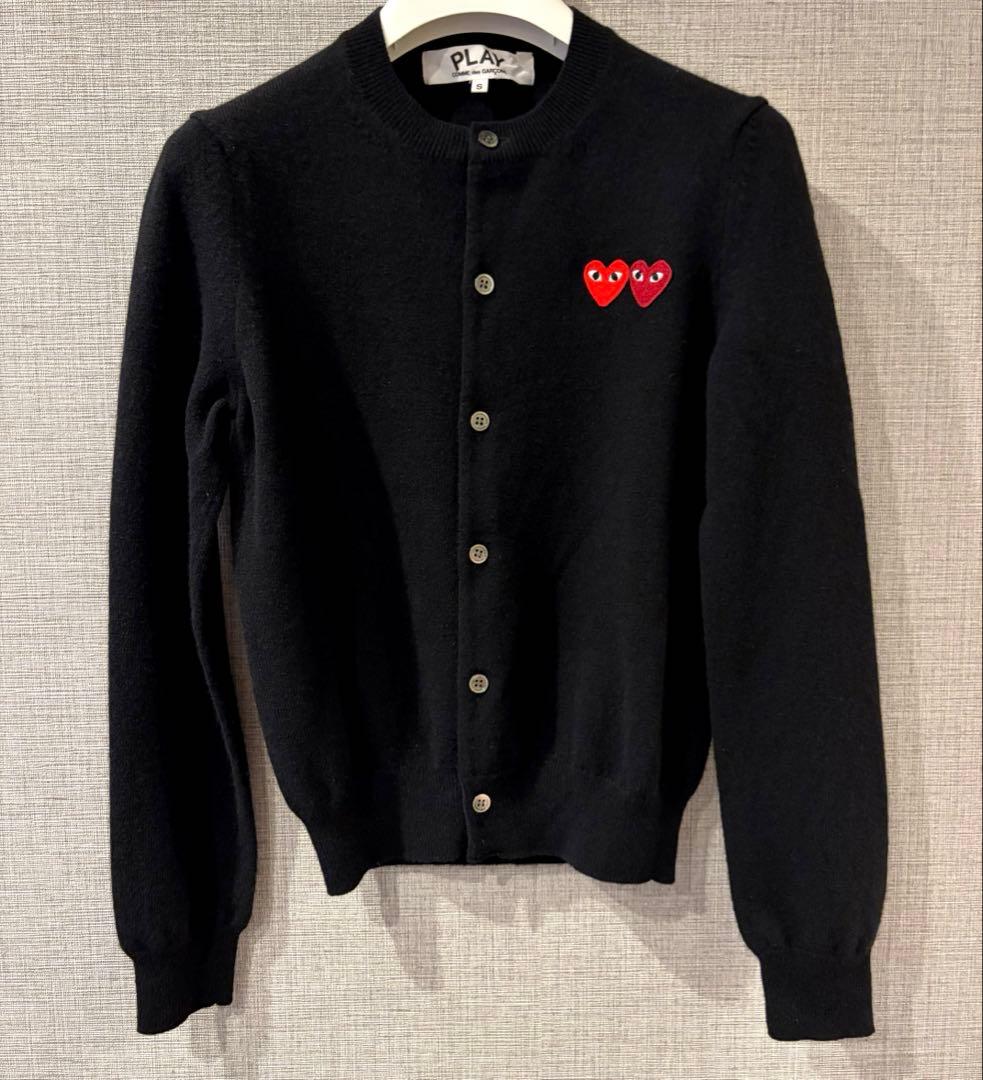 PLAY COMMEdesCARCONS ダブルハート カーディガン黒S