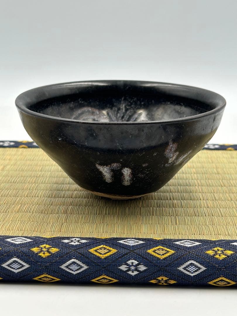 ★0008宋時代 吉洲窯 黑釉白彩双鳳天目茶碗★茶道具 茶器 唐物天目
