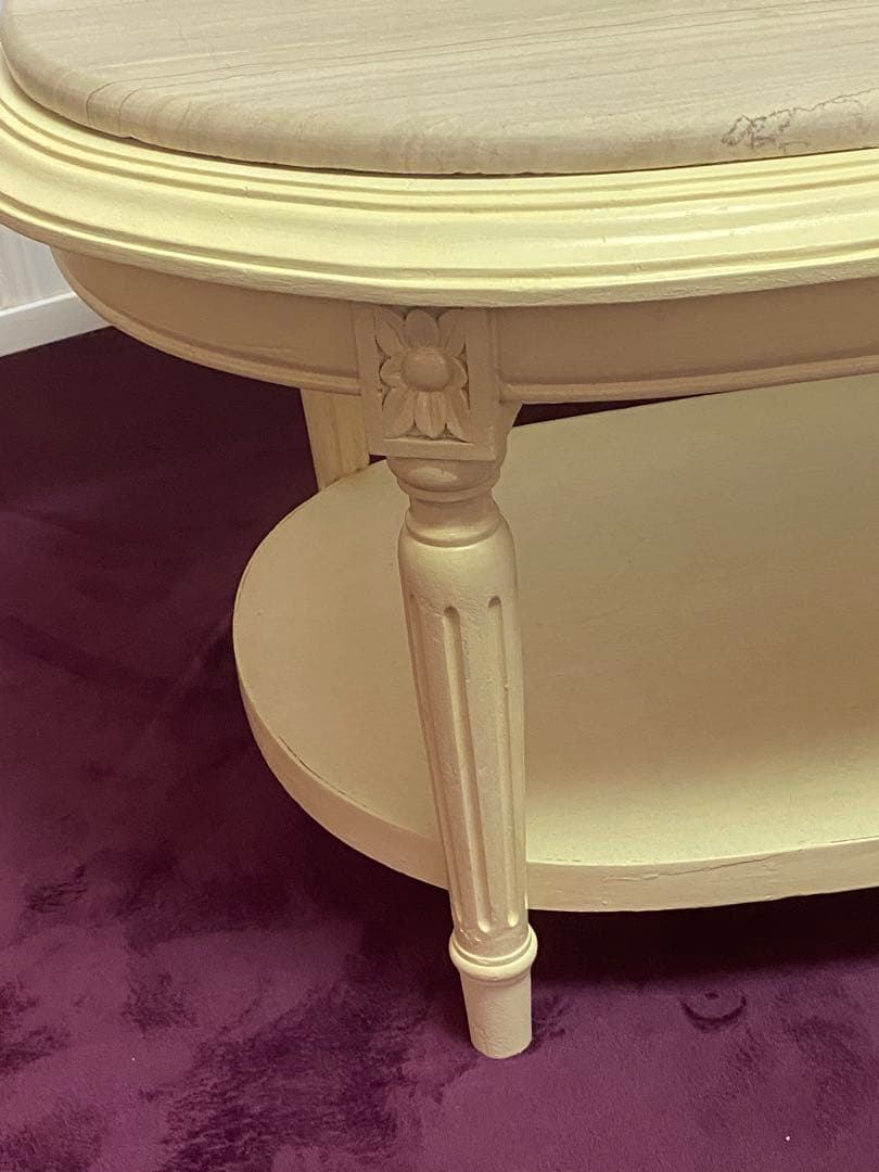 希少♦️オーバル形 大理石天板 ヴィンテージ テーブル♦️便利な２段♦️ロココフレンチ
