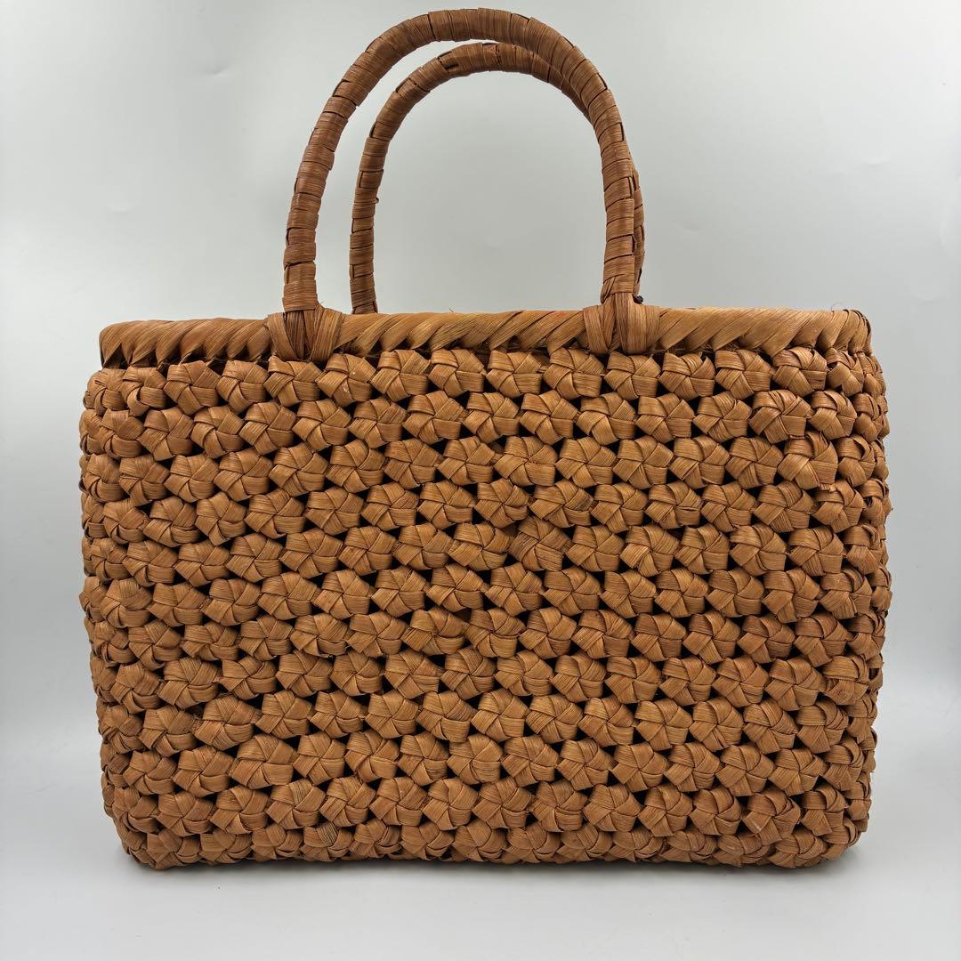 美品】カゴバッグ　山葡萄　六角花編み結び　飾細工付　内布付き　茶色