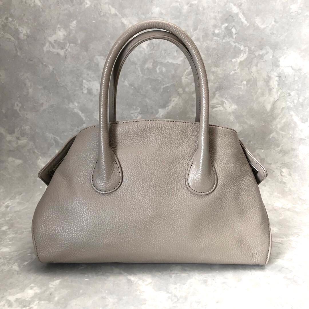 ★極美品★傳濱野 ハンドバッグ 2WAY レザー グレージュ レティア シボ
