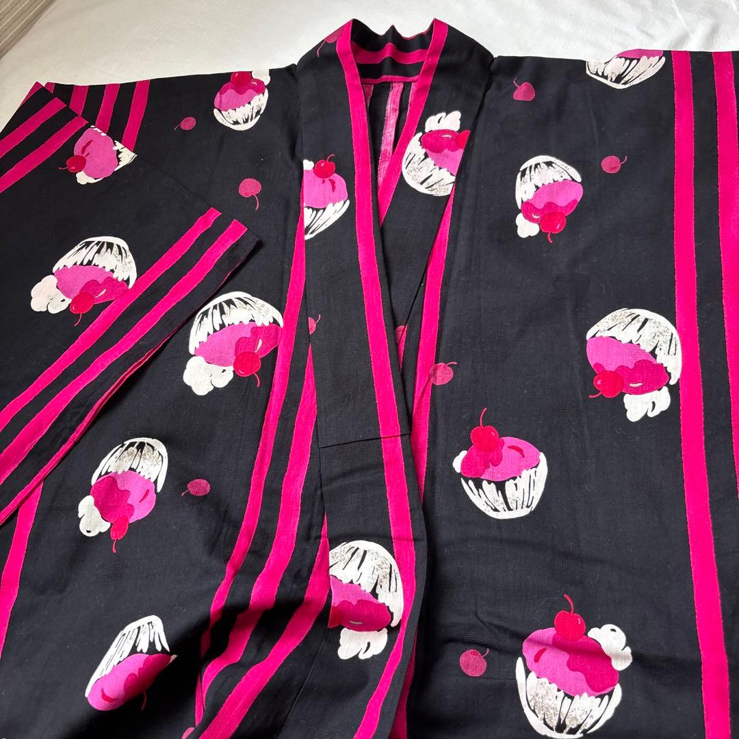 ANNA SUI 浴衣 カップケーキ柄 黒/ピンク