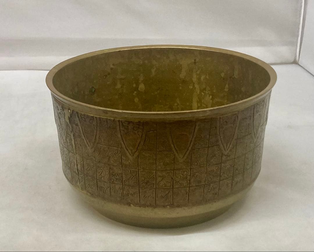 B564s 銅建水　茶道具　水こぼし 中国写模様　箱無し