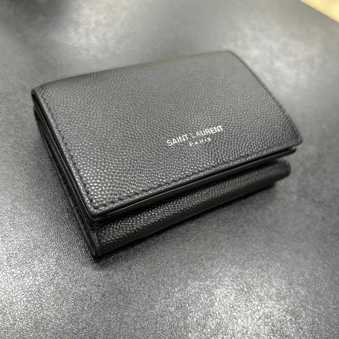 SAINT LAURENT 黒 レザー 三つ折財布