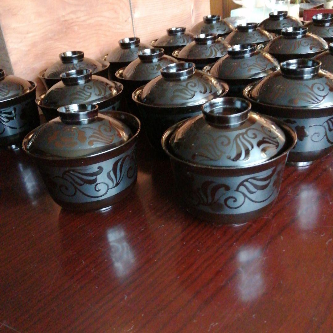 木製漆器　影蒔絵蓋付吸物椀　20客　11cm　明治～昭和初期