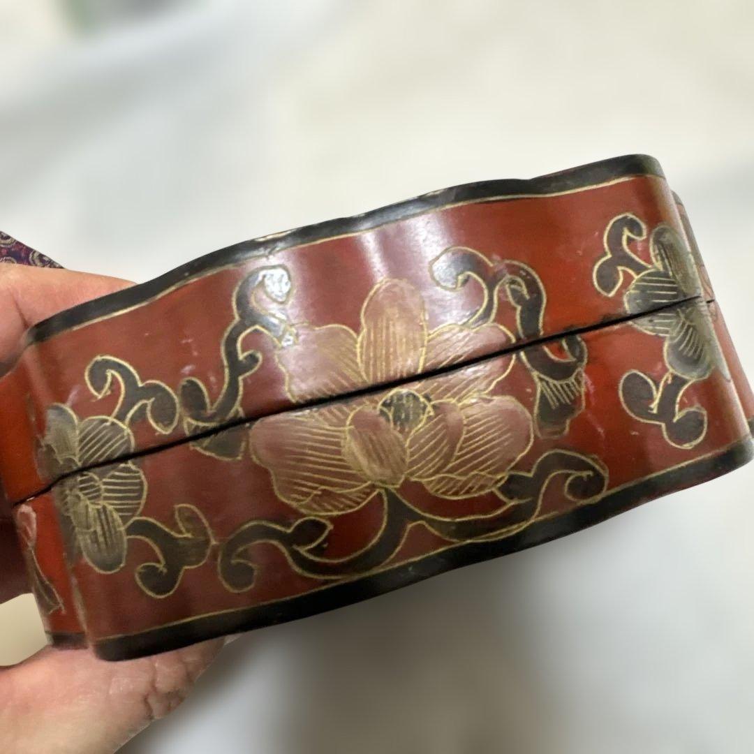 中国 清時代 インテリア　漆器 重箱 鹿と鳥のデザイン