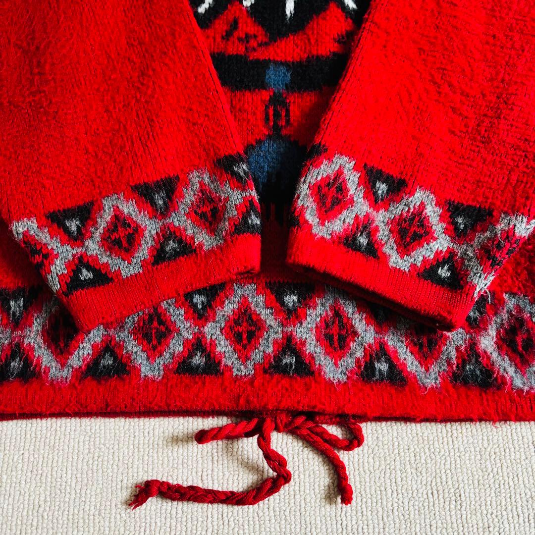 90s ヴィンテージ　エクアドルニット　ジップパーカー　総柄　イーグル　希少　L