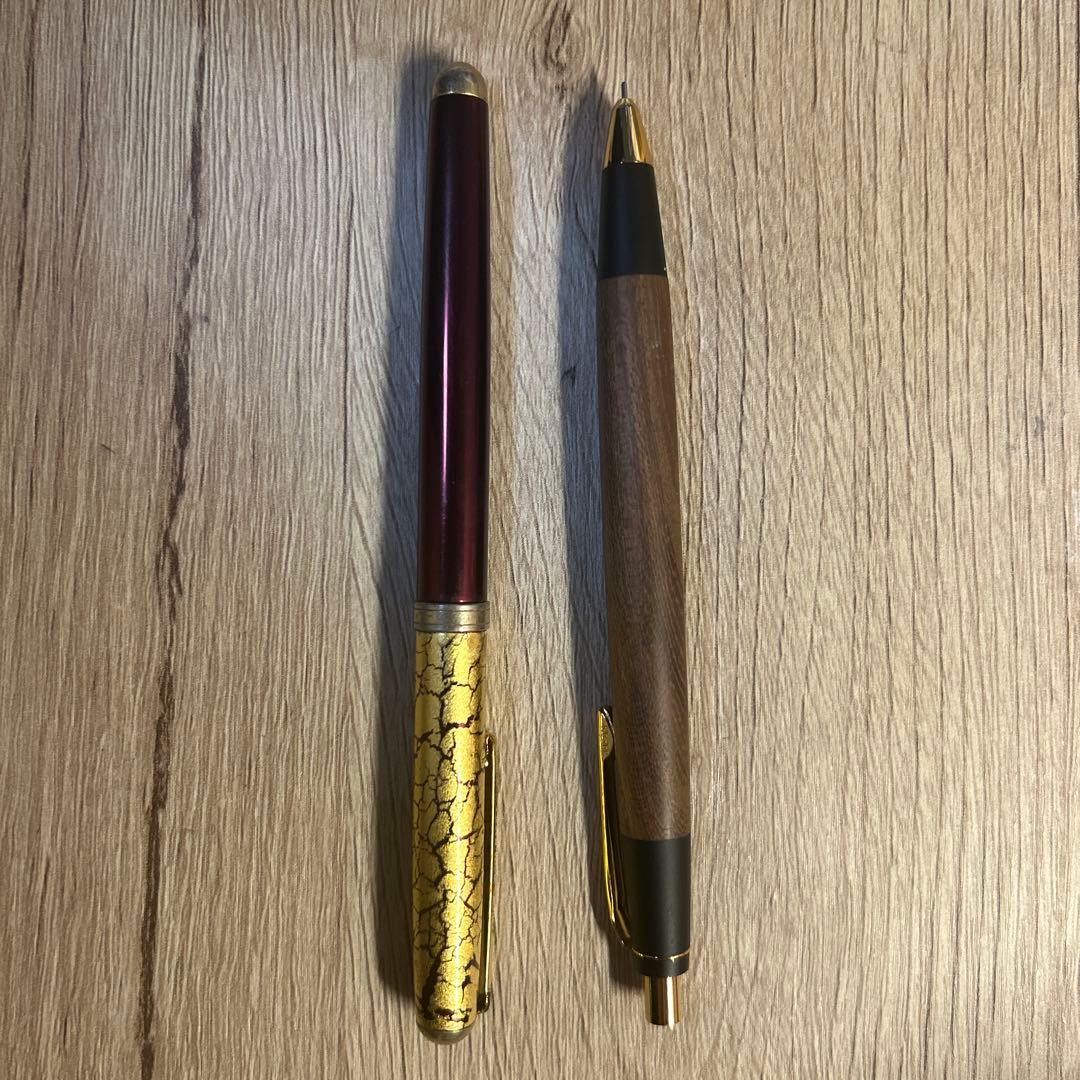 野原工芸欅シャーペンちょい故障多分治る)詳細は説明欄 石川で買った高い金箔赤ペン