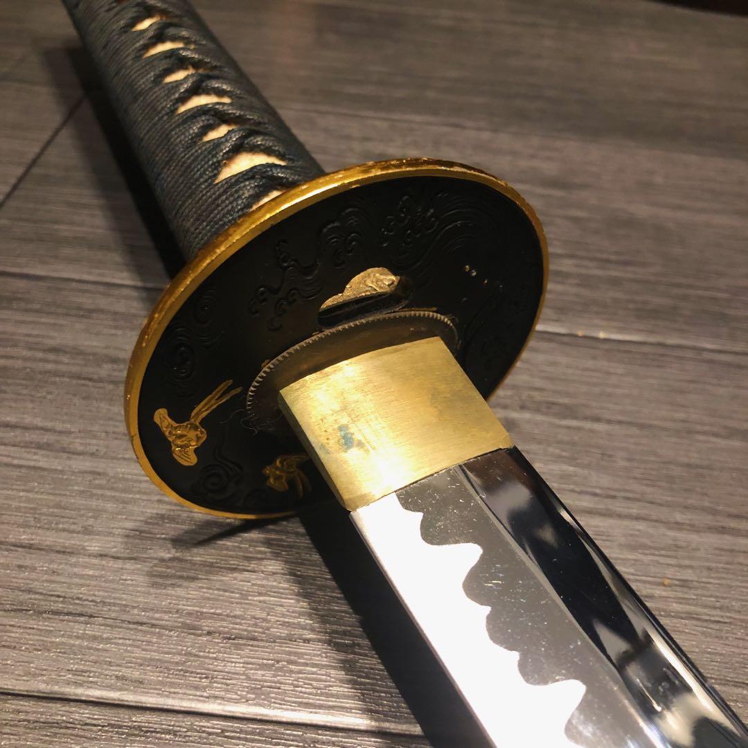 高級模造刀 昇竜彫刻　全長104cm 緑金拵え