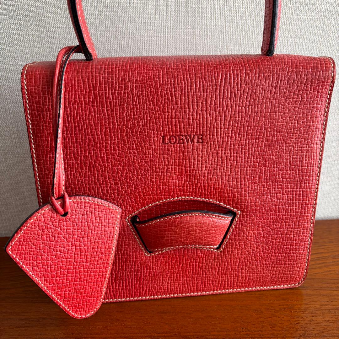 (*)様 LOEWE バルセロナ レッド スクエアハンドバッグ