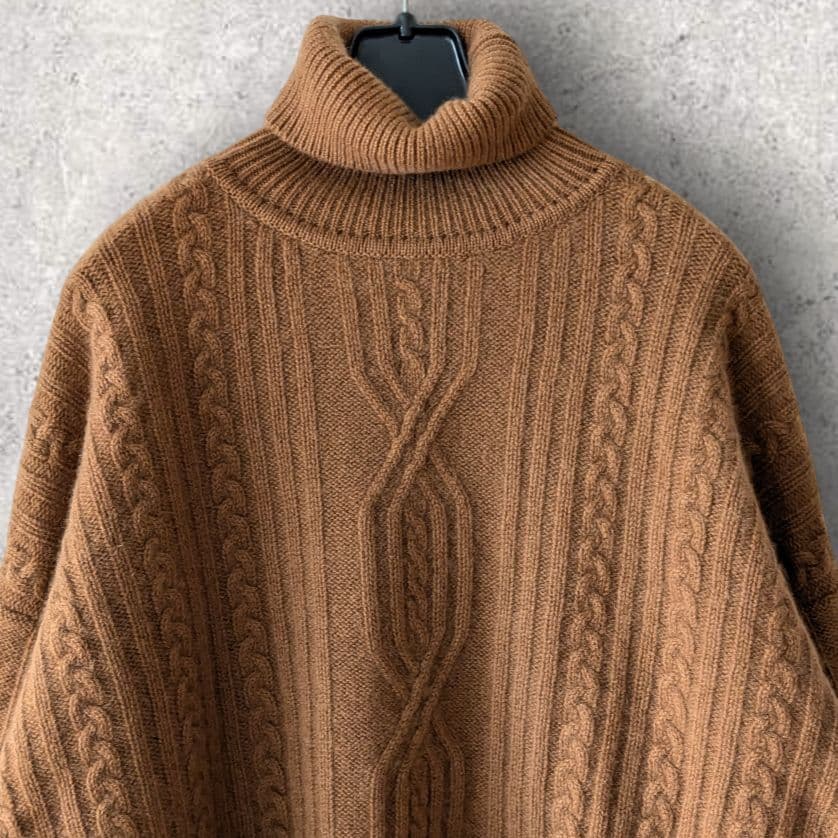 grabre グラブレ カシミヤ100% ケーブル タートルネック ブラウン