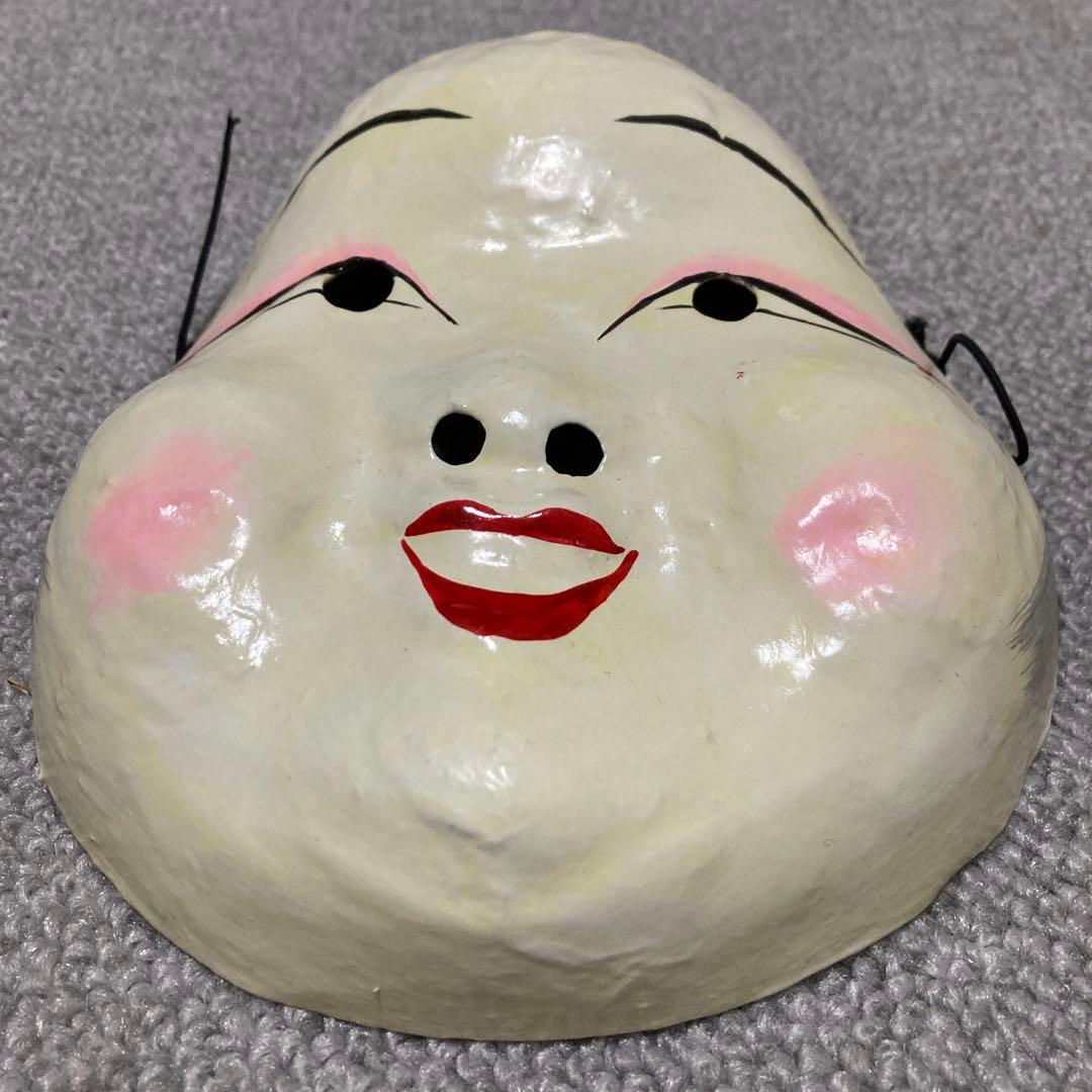 明治期 張り子 お多福面 おかめ面 ヴィンテージ 民俗仮面 古道具 骨董品 １