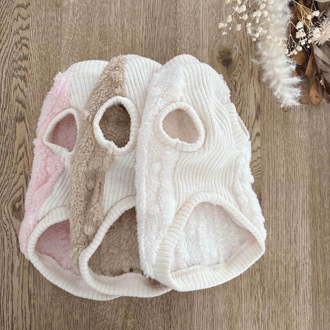 ハンドメイド　立体ストライプ&ドット両面ボアタンクトップ　犬服