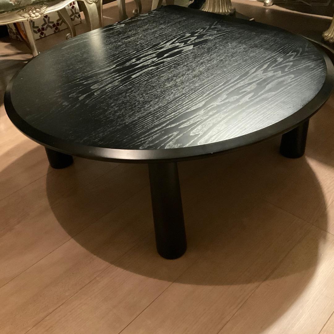 KOIZUMI 半円ローテーブル 黒 木目 座卓/ちゃぶ台 ※たのメル便込み