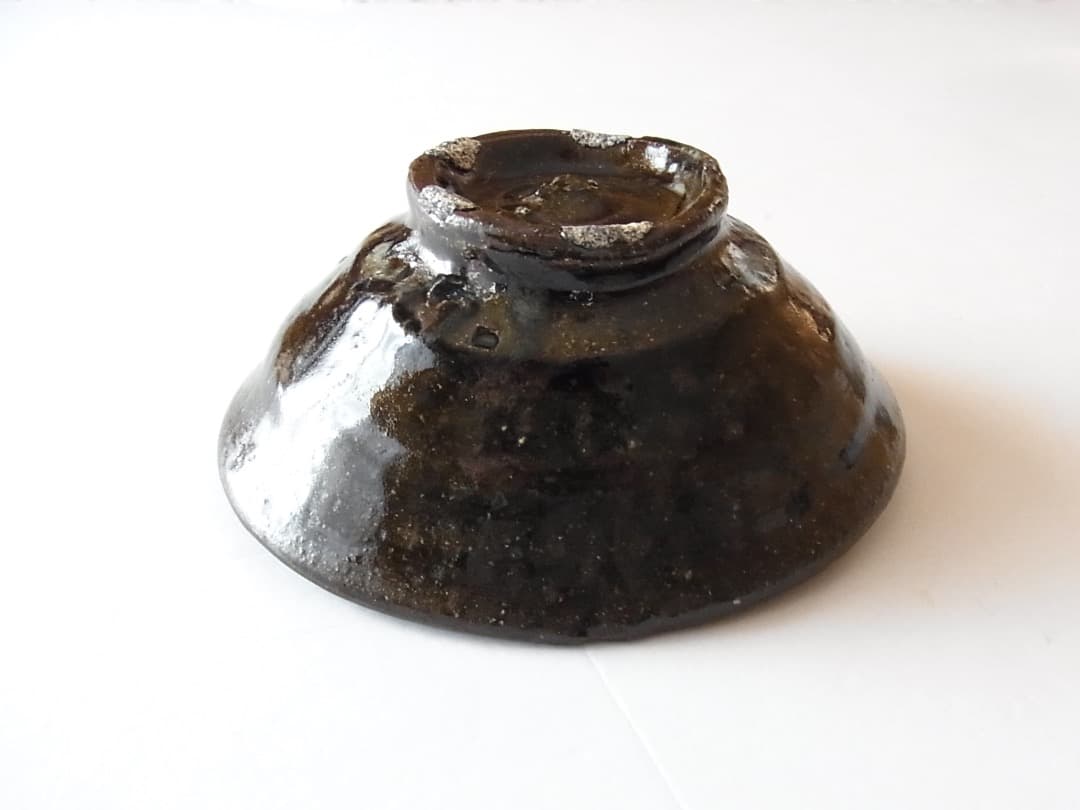 森岡成好『灰釉碗（ヤシの木・陰刻）』／古民藝 李朝 骨董 パナリ やちむん