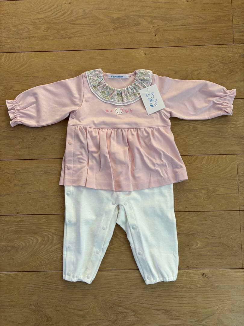 familiar ロンパース 70 ピンク/ホワイト