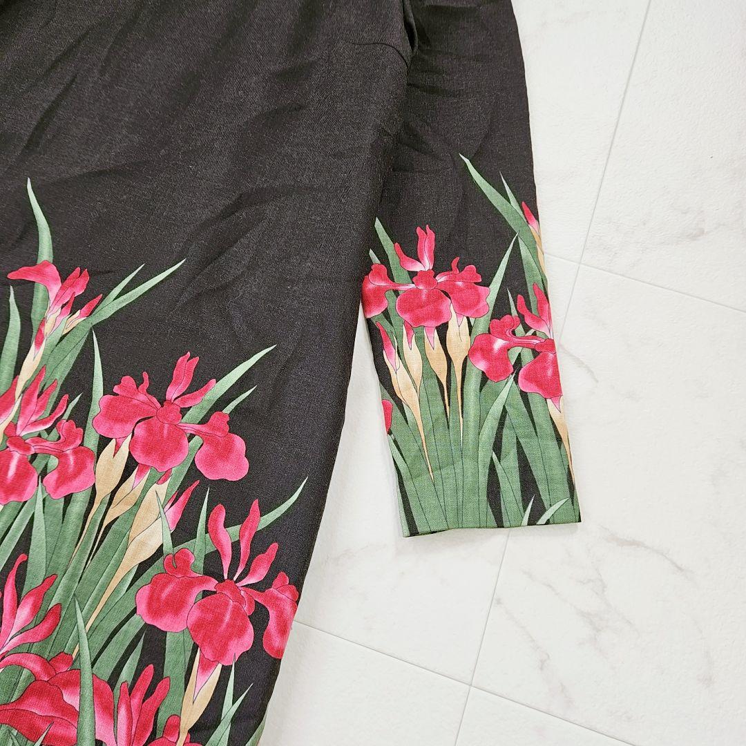 【新品タグ付】Pagong パゴン　尾形光琳 ビエラワンピース長袖　燕子花/黒紅