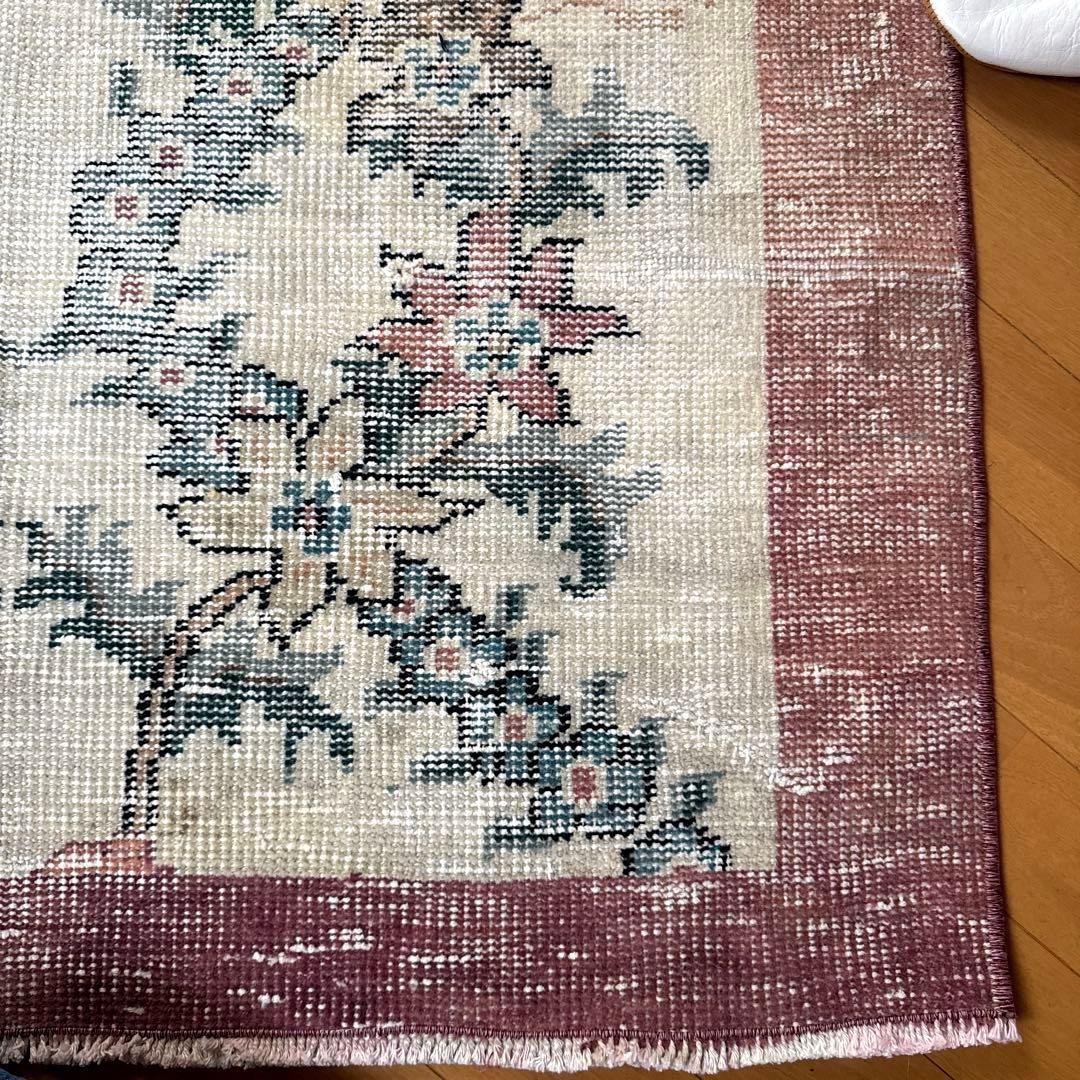 93×170擦れ　アンティークリースボタニカル　花柄　トルコヴィンテージラグ