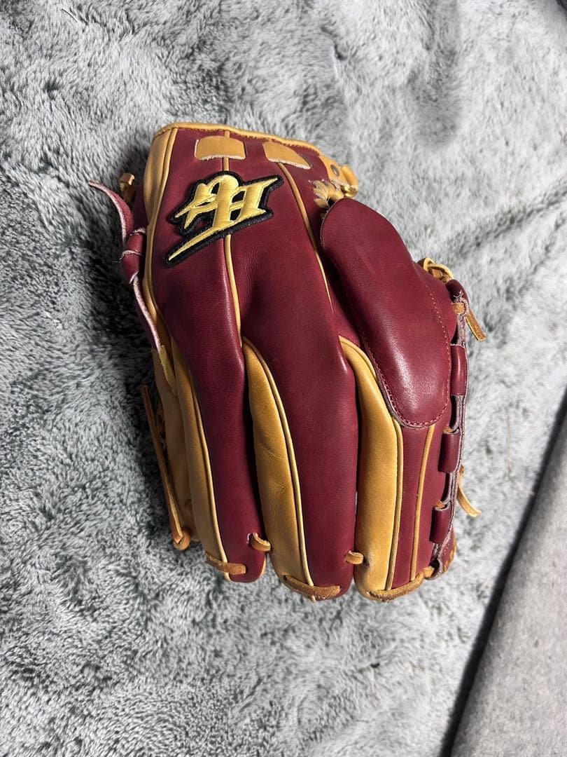 硬式軟式両用野球グローブ エンジと黄色 ハイゴールド