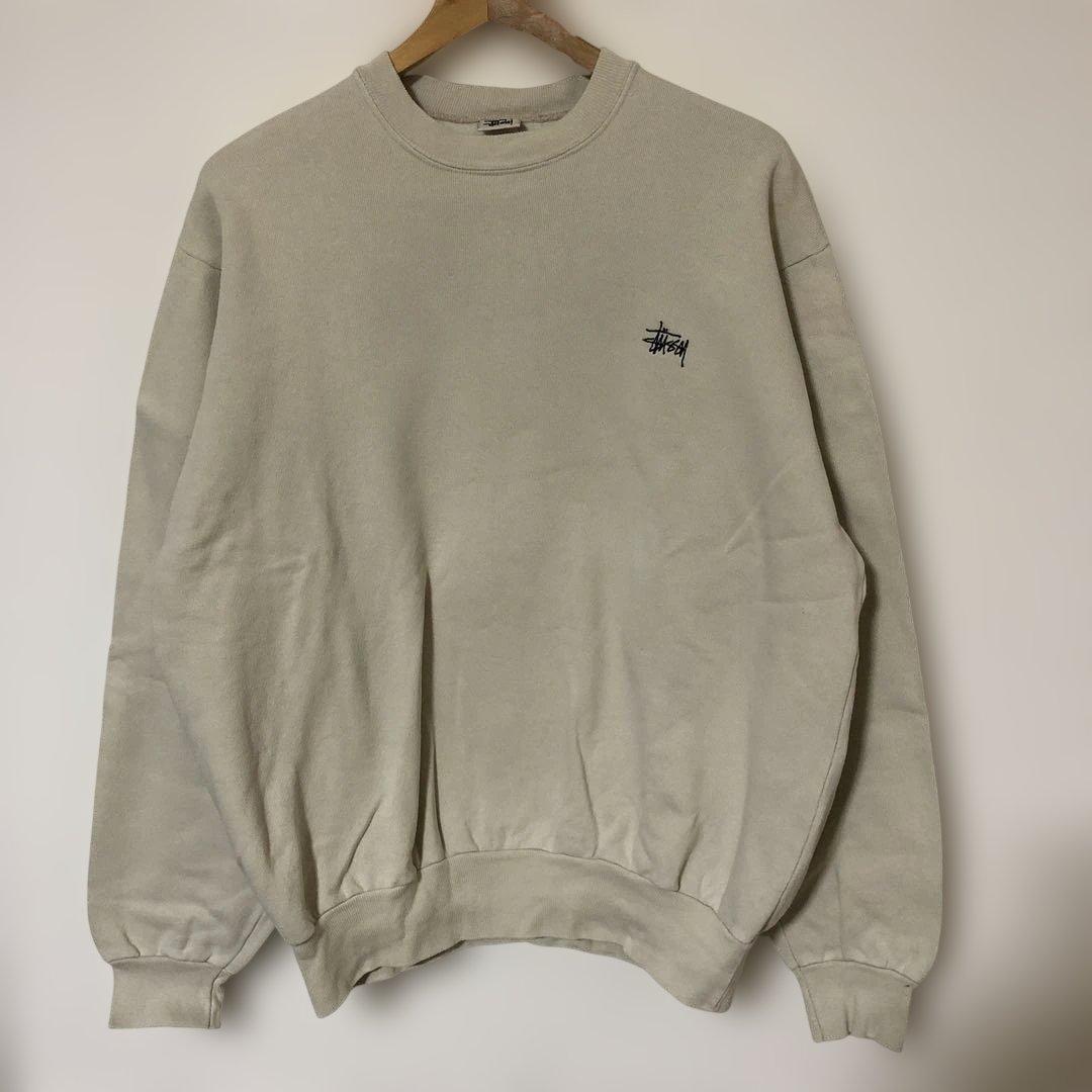 80〜90s old stussy アイボリー クルーネック トレーナー M