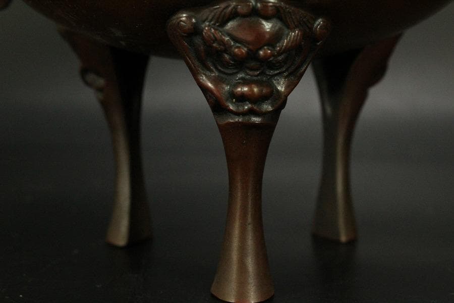 銅 獅子蓋 香炉 在銘 高22cm(LC535)