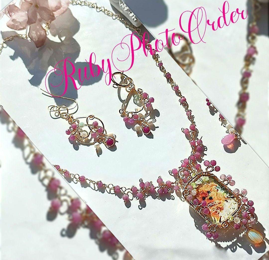 14kgf うちの子【写真ネームオーダー ルビー ピンクオパールネックレス】