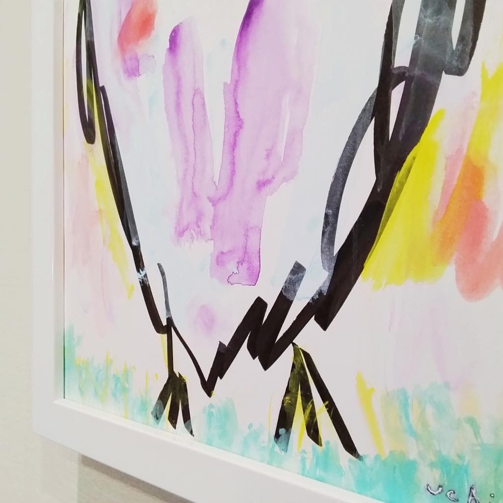 内野隆文　午後のフクロウ　絵画　ドローイング　イラスト　梟　アクリル　額付　真作