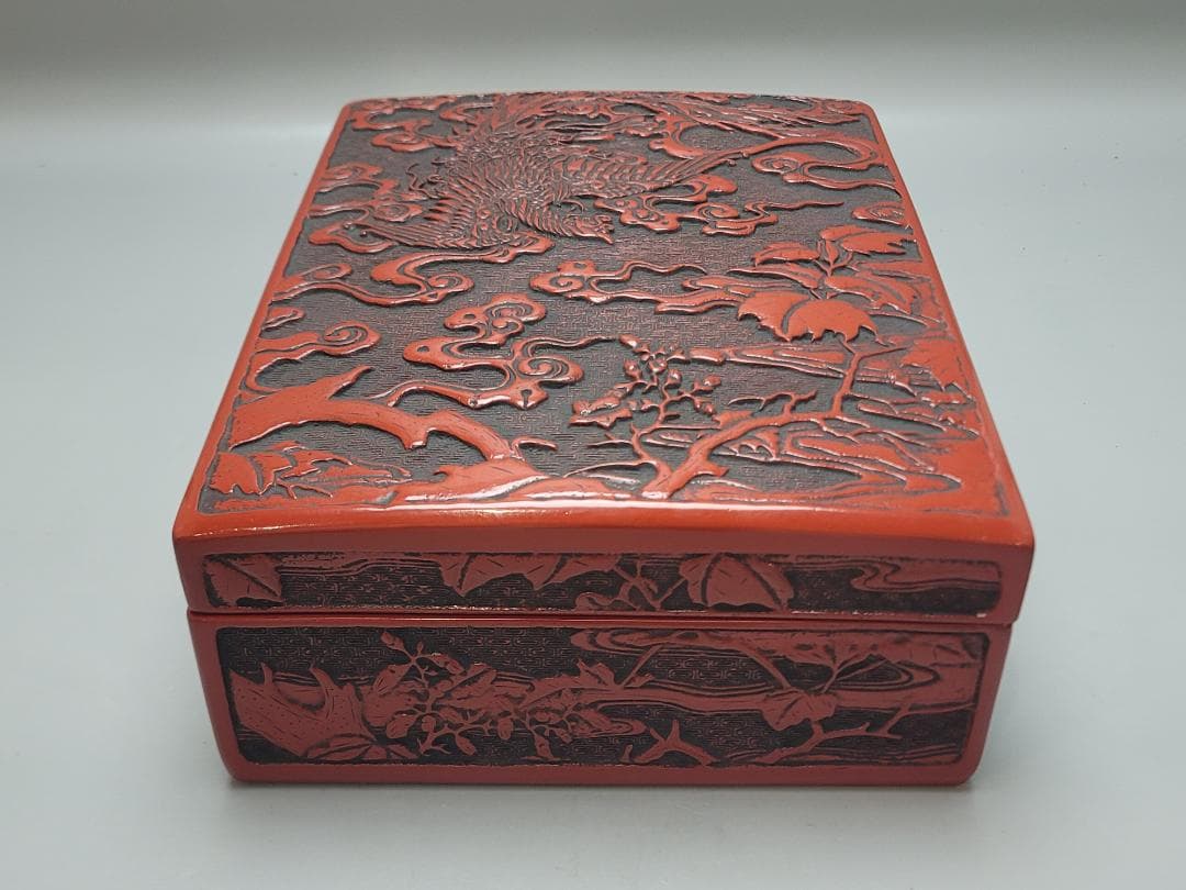 鳳凰紋 堆朱 文庫 美品 DT744