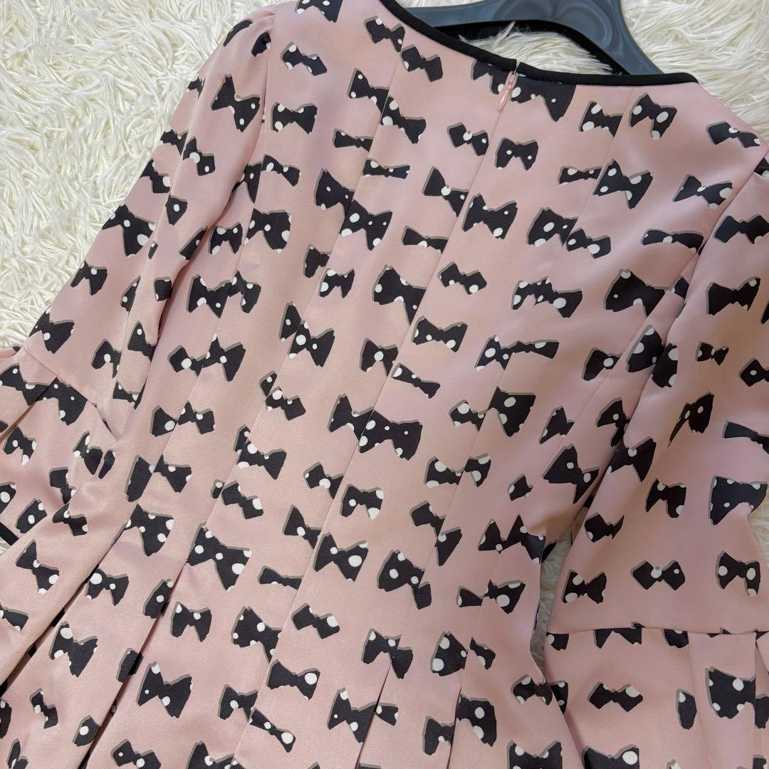 【美品】リボン付き　エムズグレイシー　ワンピース　フレア ピンク　20年 38