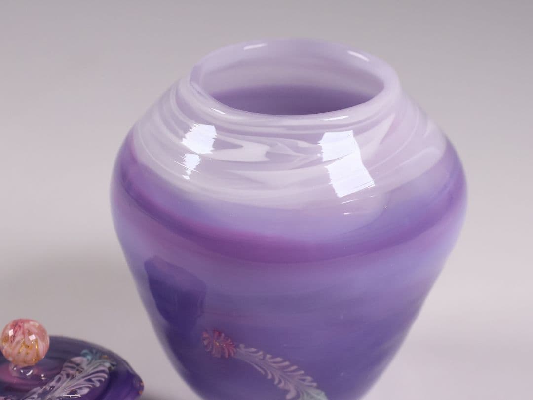 茶道具 船越美智代 ガラス茶入 ギヤマン 硝子 紫 マーブル【CM341】