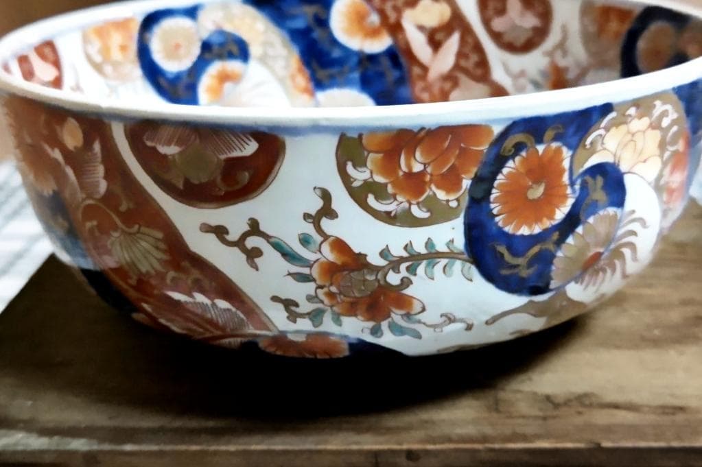 古民具 骨董工芸　古伊万里 絵付　冨長貴春銘　三つ鉢　木箱付