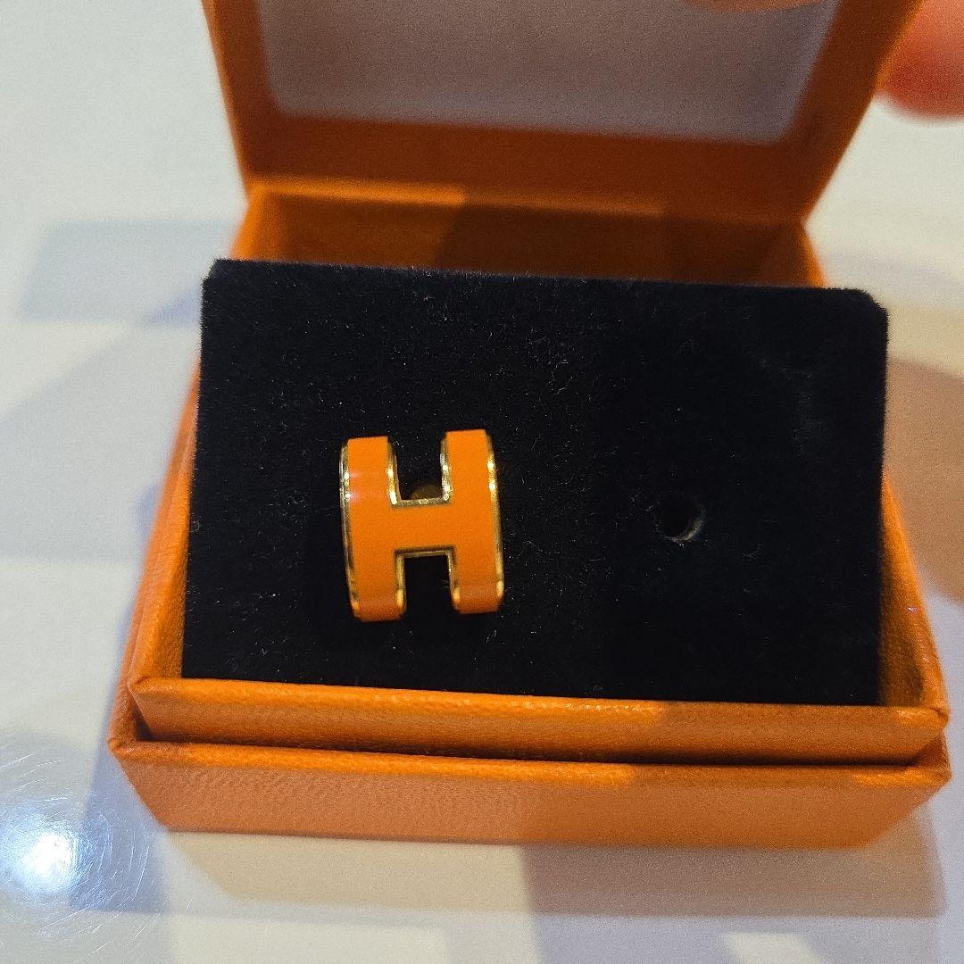 【セール】HERMES オレンジ H型 ピアス(片耳用)