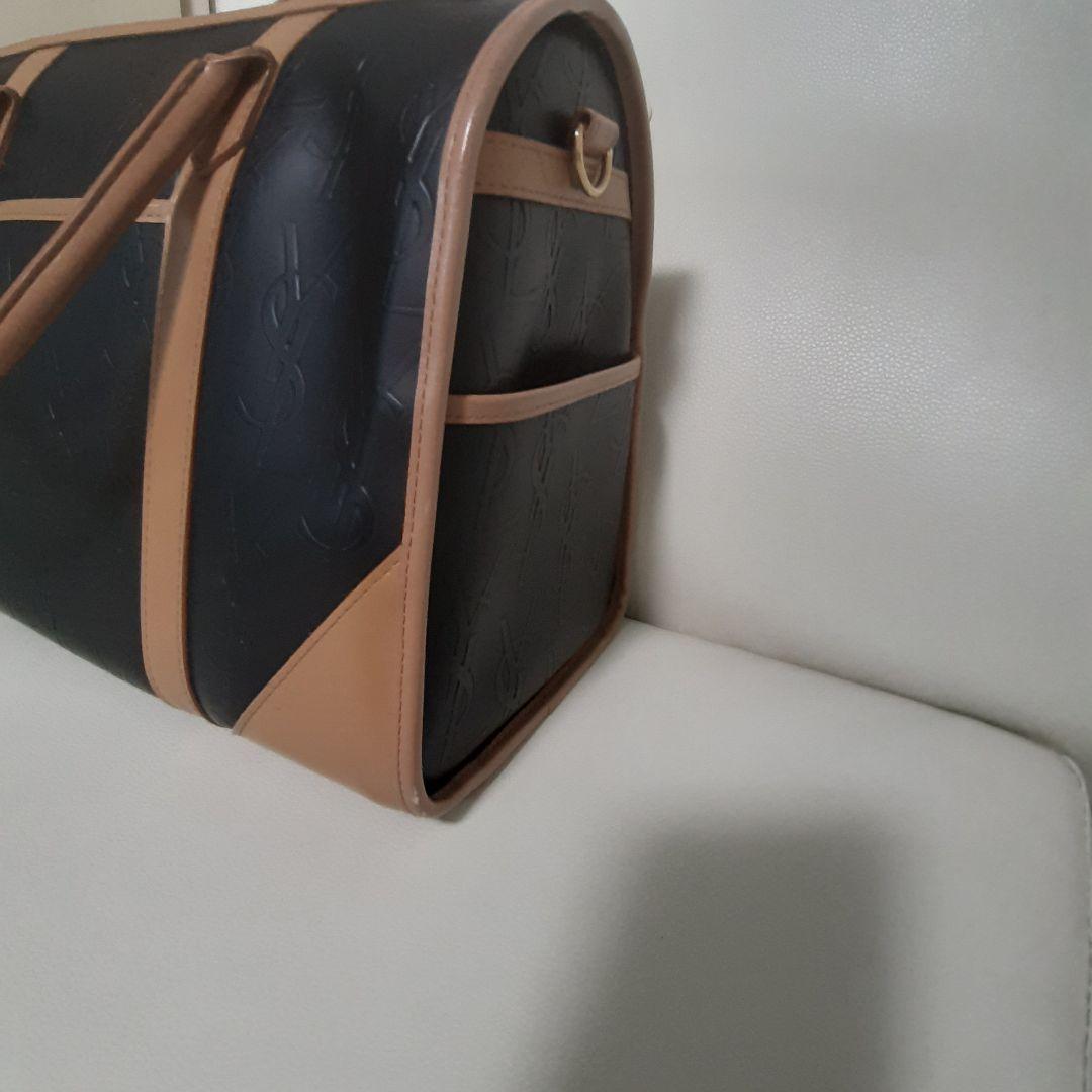 YSL エンボス加工 ハンドバッグ　イヴ・サンローラン　ミニボストン総柄　レザー