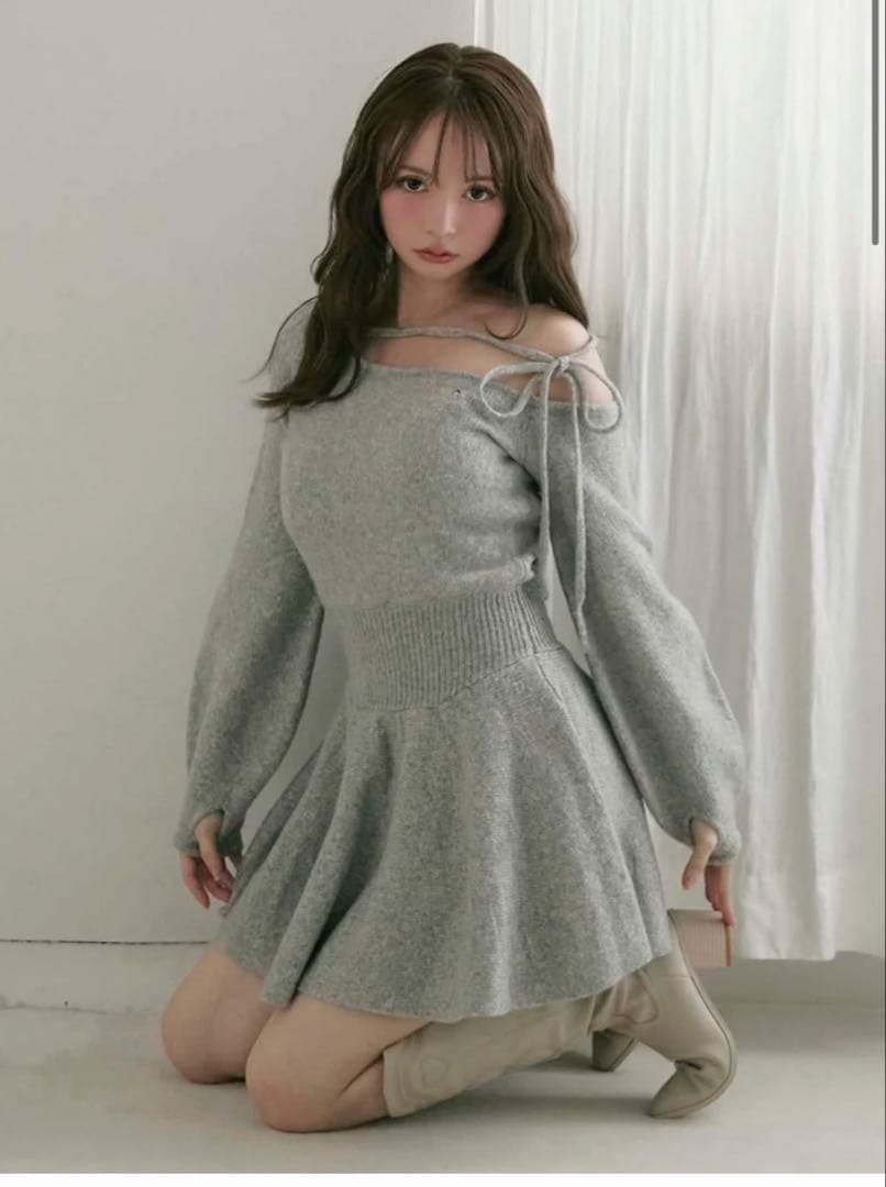 andmary Rhoda flare mini dress gray グレー