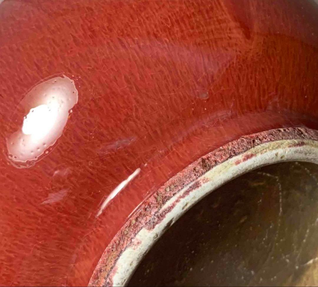 中国 紅釉羊耳付壺　f2250914