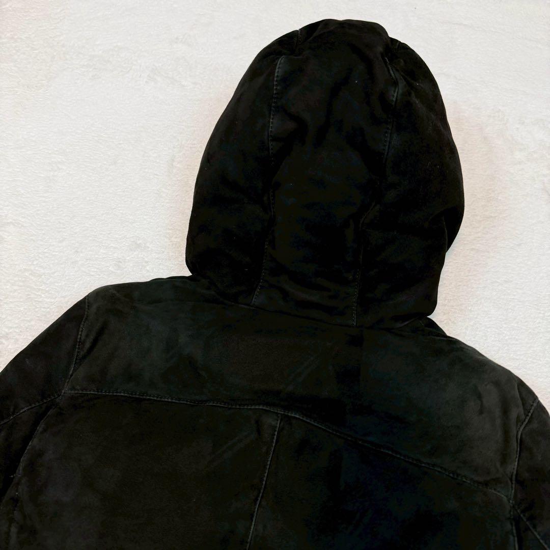 イサムカタヤマバックラッシュ レザー ダウンジャケット ラムレザー フード