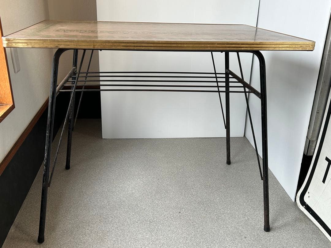 ヴィンテージ　昭和レトロ　鉄脚テーブル　作業台　ダイニング　机ミッドセンチュリー