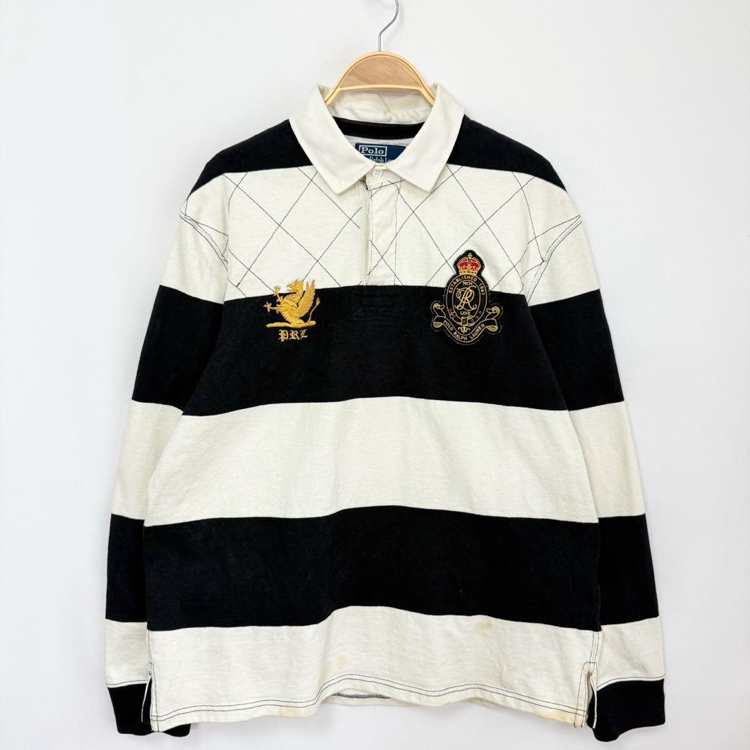 ポロバイラルフローレン エンブレム 刺繍 ボーダー ラガーシャツ S84b