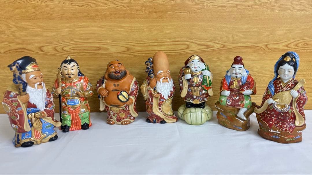 【美品】九谷焼 七福神 置物 全7体セット 6号 盛技法 金彩 伝統工芸品